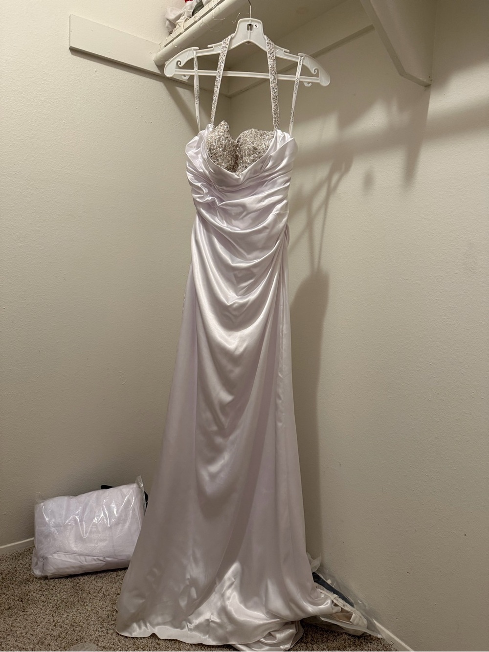 Cinderella Ivory Satin Bridal Gown with Beaded Sweetheart Neckline - Picture 5 of 6